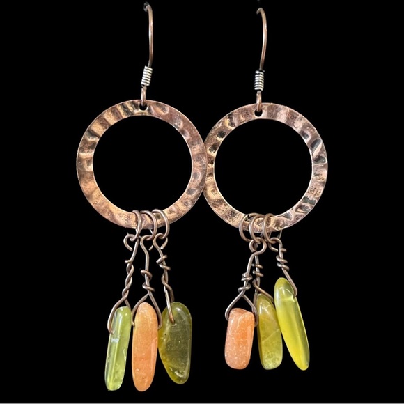 Copper Aventurine Citrine Semiprecious Gemstone Earrings Green Handcrafted - Picture 1 of 3